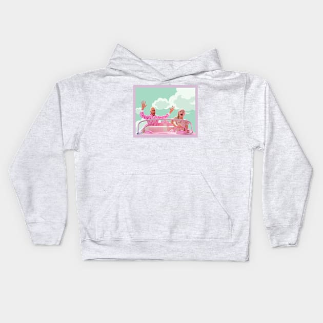 Barbie and Ken Driving Kids Hoodie by Chelsea Seashell